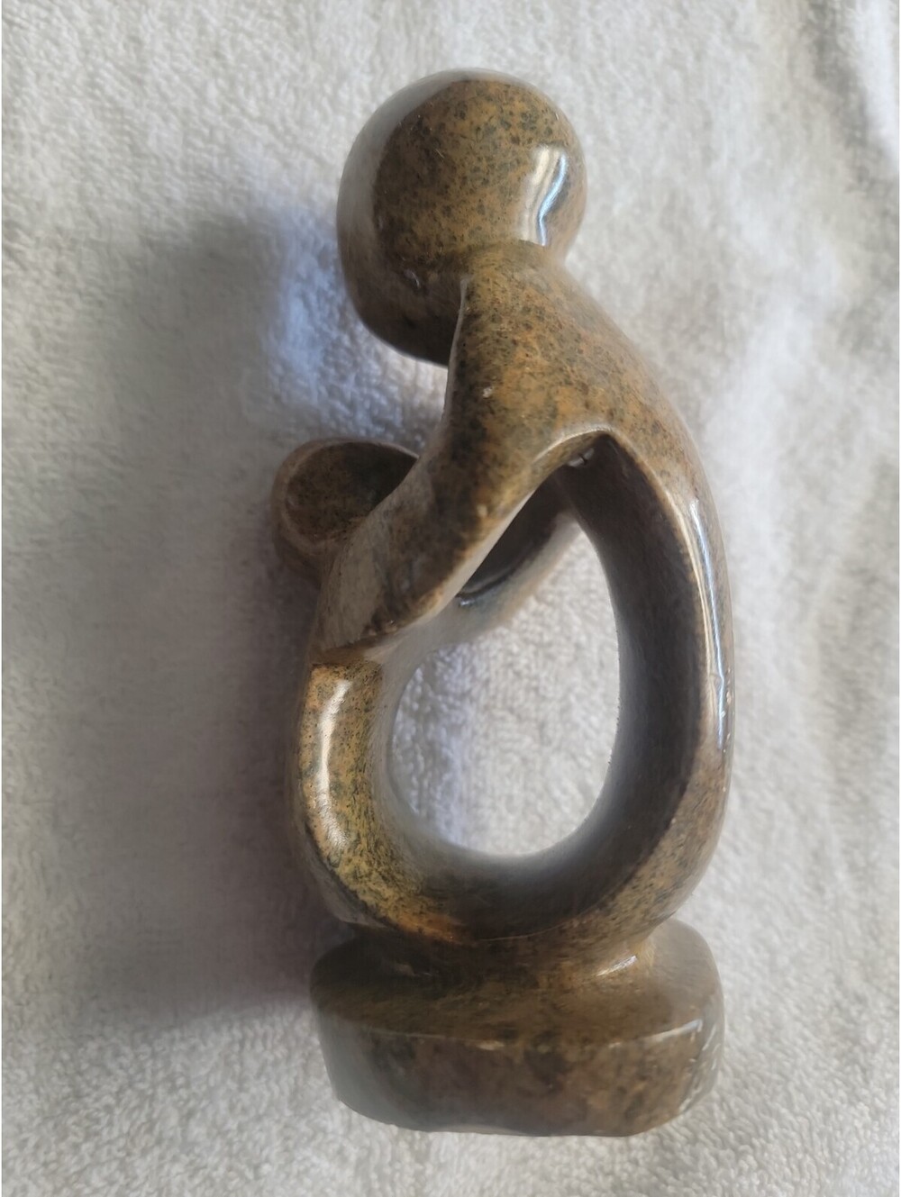 Hand Carved Stone Sculpture Abstract Art Mother & Child Figurine 7 Inches Tall